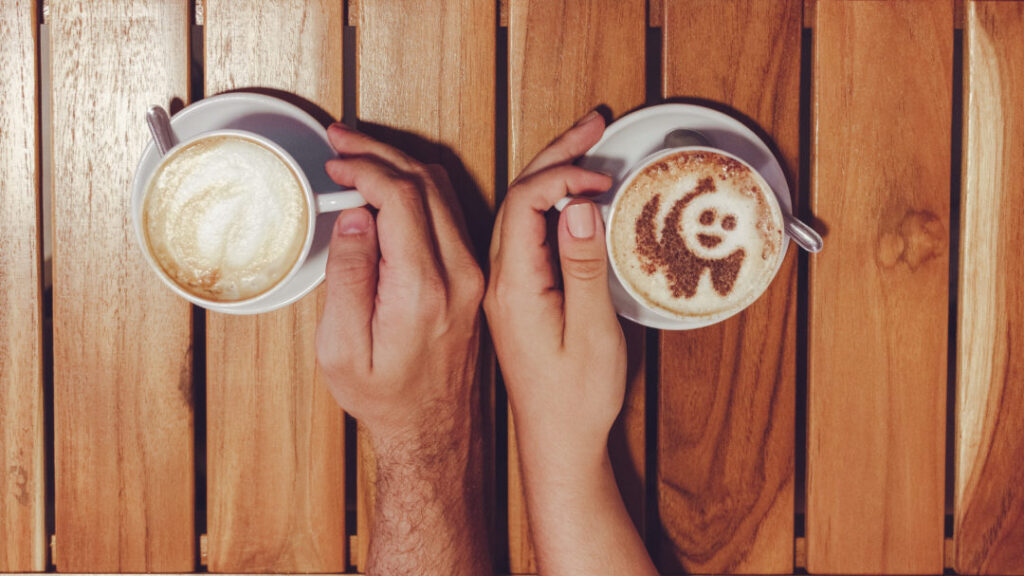 Normalizing relationship problems. Couple's hands drink two different types of coffee